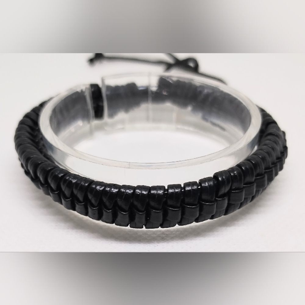 Men's bracelet leather braided black new e55